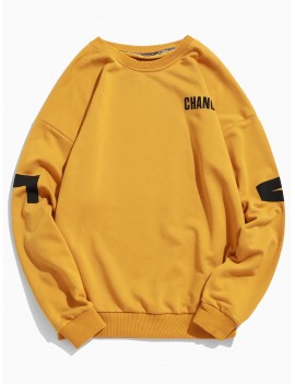 Letter Print Drop Shoulder Pullover Sweatshirt - Yellow L