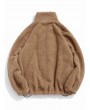  Faux Fur Solid Toggle Drawstring Fuzzy Jacket - Camel Brown L