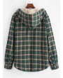 Plaid Chest Pocket Fleece Drawstring Hooded Jacket - Medium Sea Green M