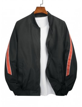 Color Spliced Pocket Design Zip Up Jacket - Black Xl
