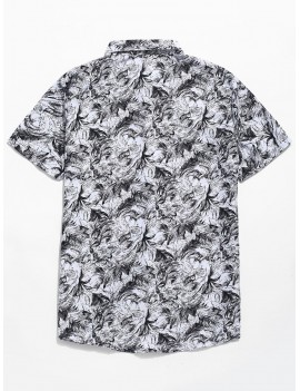 Palm Leaf Print Button Up Shirt - White M