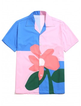 Color Block Flower Print Button Shirt - Multi-b L