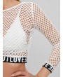 Dazzling Letter Graphic Cropped Fishnet Tee - White S