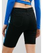 Roll Hem Striped Panel Pocket Jean Shorts - Black S