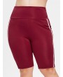 Plus Size Striped Sports Shorts - Red Wine L