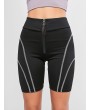 Stitching Zip Front High Waisted Biker Shorts - Black L