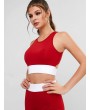 Two Tone Cutout High Waisted Two Piece Gym Suit - Red M