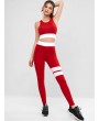 Two Tone Cutout High Waisted Two Piece Gym Suit - Red M