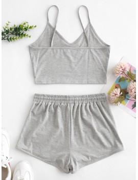  Solid Crop Cami Sports Two Pieces Suit - Gray L