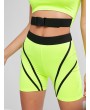 Neon Color Block Buckle High Waisted Shorts Set - Green L