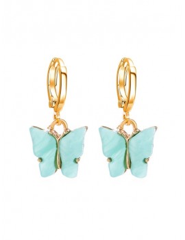 Butterfly Small Hoop Drop Earrings - Aquamarine