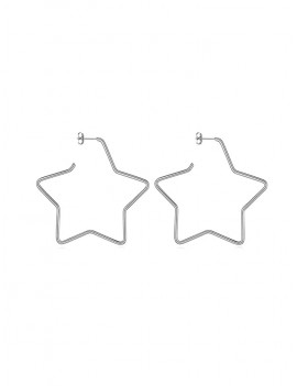 Heart Round Star Stud Earrings - Silver Star