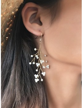 Tree Branch Shape Pearl Decorate Dangle Earrings - White