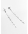 Star Design Long Dangle Earrings - Silver