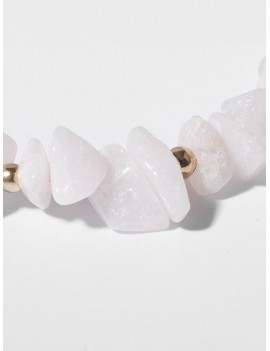 Natural Stone Beaded Open Hoop Earrings - White