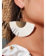 Straw Tassel Fan Long Earrings - White