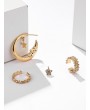 4Pcs Moon Star Rhinestone Earrings Set - Gold