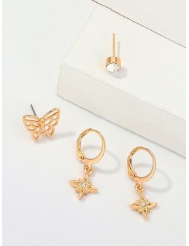 Butterfly Star Rhinestone Earring Set - Gold