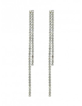Long Tassel Rhinestone Stud Earrings - Silver