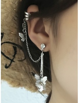 Butterfly Chain Dangle Ear Cuff - Silver