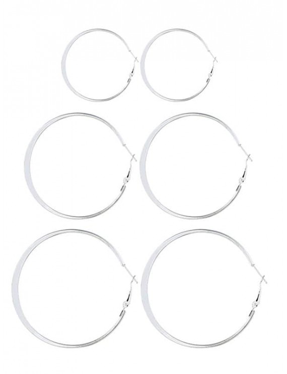 3 Pairs Alloy Hoop Earrings Set - Silver