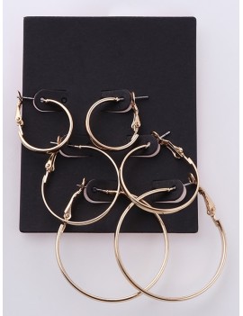 3Pairs Circle Glossy Hoop Earrings Set - Gold