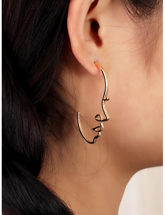 Metal Face Earrings - Gold