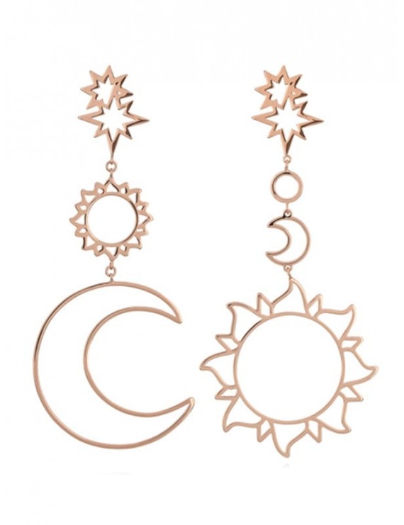 Sun Moon Hollow Dangle Earrings - Rose Gold