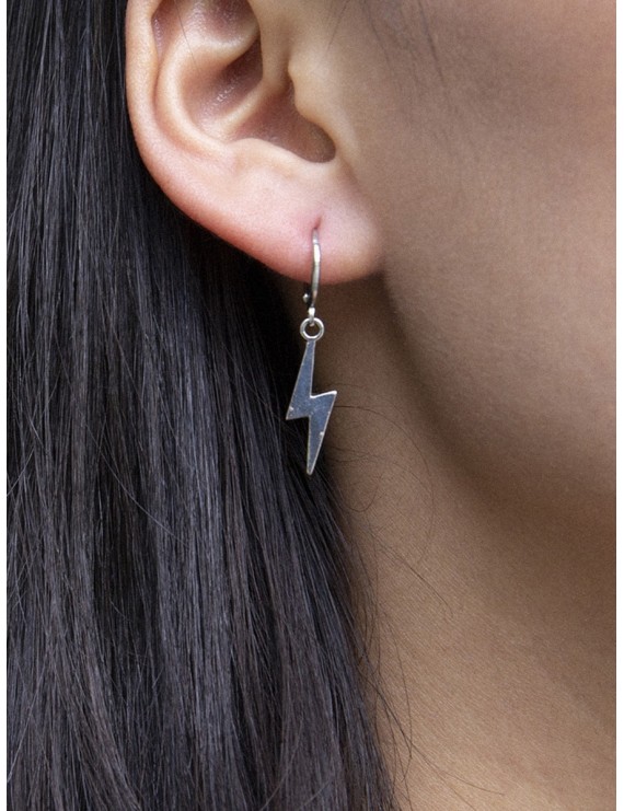 Lightning Huggie Drop Earrings - Silver