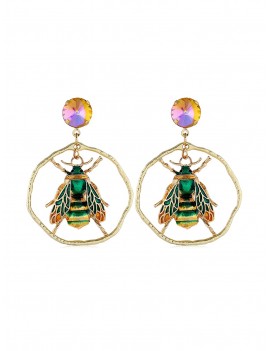 Insect Design Faux Gem Decoration Earrings - Deep Green