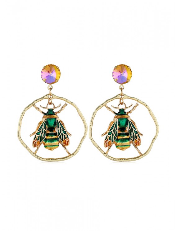 Insect Design Faux Gem Decoration Earrings - Deep Green