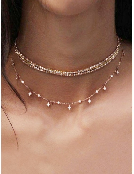 Layered Chain Choker Necklace - Gold