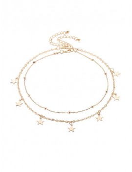 Multilayered Star Pendant Choker Necklace - Gold