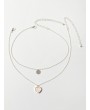 2Pcs Round Heart Pendant Necklace Set - Silver