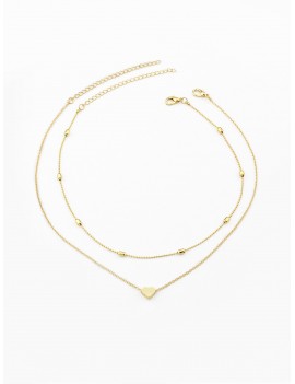 2Pcs Heart Collarbone Necklace Set - Gold