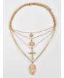 Multi-layer Chain Cross Disc Pendant Necklace - Gold