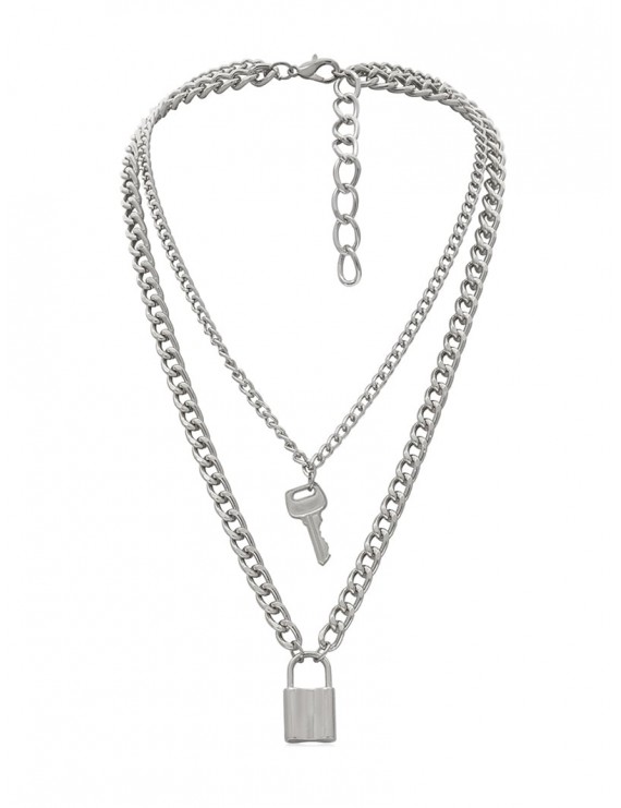 Lock Key Decoration Chain Necklace - Silver