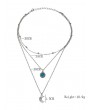 Layered Moon Faux Turquoise Necklace - Silver