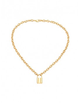 Pendant Link Chain Lock Necklace - Gold