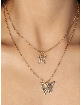 Hollow Butterfly Layered Necklace - Gold