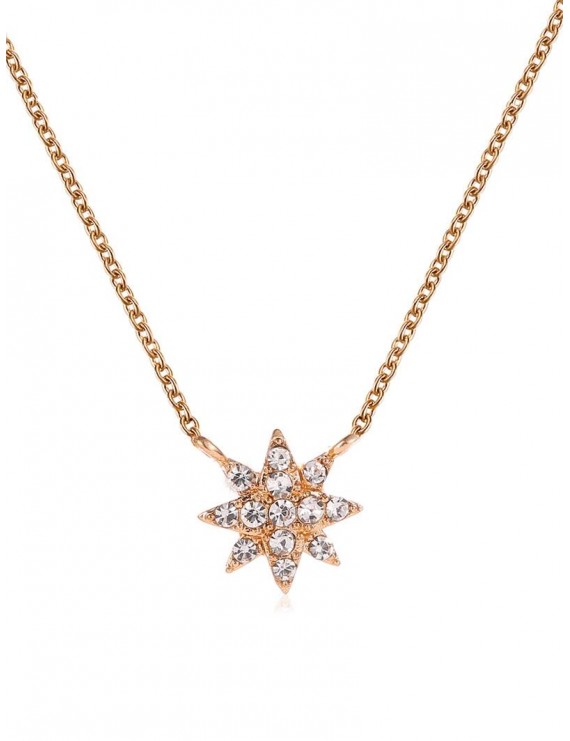 Rhinestone Eight Pointed Star Necklace - Gold