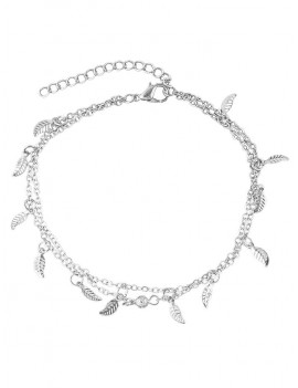 Leaves Design Layered Chain Anklet - Silver