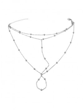 Beach Bead Decoration Chain Anklet - Silver