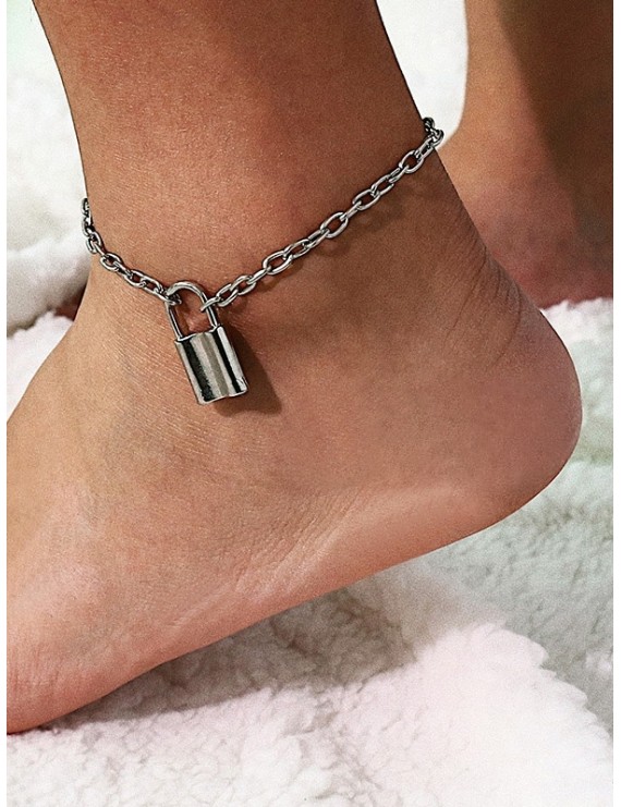 Simple Locking Chain Anklet - Silver