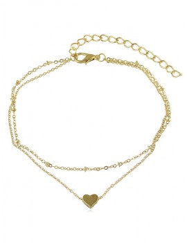Love Heart Design Layered Chain Anklet - Gold