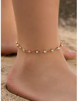 Beach Rhinestone Round Chain Anklet - Gold
