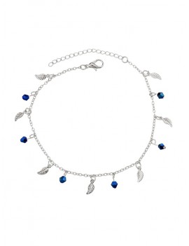Small Leaf Beaded Beach Anklet - Silver