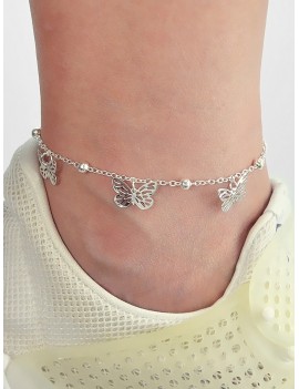 Hollow Butterfly Chain Charm Anklet - Silver