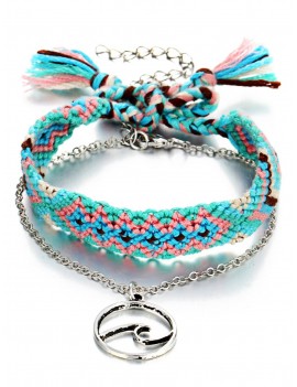 Boho Knitted Ankle Bracelet - Deep Sky Blue
