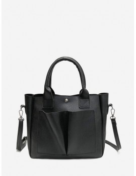 Retro Pocket Design Tote Bag - Black